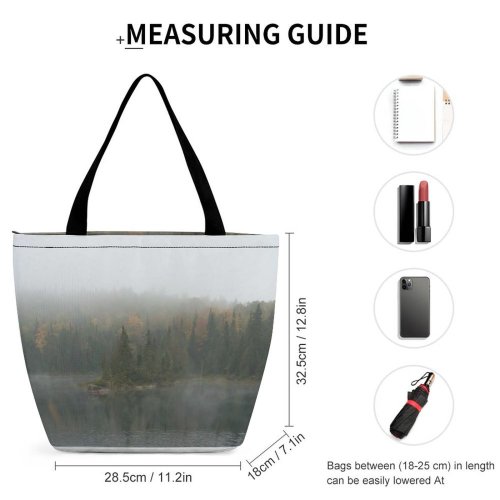 Yanfind Shopping Bag for Ladies Fog Outdoors Abies Fir Plant Tree Mist La Mauricie National Park Saint-Mathieu-Du-Parc Reusable Multipurpose Heavy Duty Grocery Bag for Outdoors.