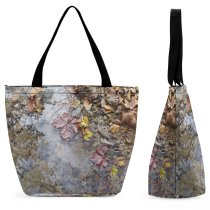 Yanfind Shopping Bag for Ladies Leaves Fall Puddle Leaf Reflection Autumn Tree Geology Rock Watercourse Plant Reusable Multipurpose Heavy Duty Grocery Bag for Outdoors.