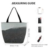 Yanfind Shopping Bag for Ladies Grey Outdoors Landscape Scenery Slope Plateau Range Fog Land Tree Reusable Multipurpose Heavy Duty Grocery Bag for Outdoors.