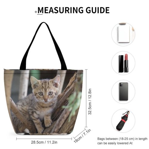 Yanfind Shopping Bag for Ladies Young Tree Pet Kitten Portrait Cute Little Adorable Furry Cat Fur Reusable Multipurpose Heavy Duty Grocery Bag for Outdoors.