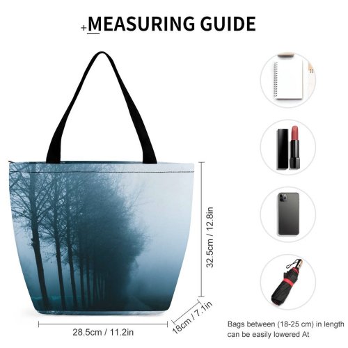 Yanfind Shopping Bag for Ladies Fog Mist Outdoors Croatia Tree Path Dark Misty Light Mood Moody Foggy Reusable Multipurpose Heavy Duty Grocery Bag for Outdoors.