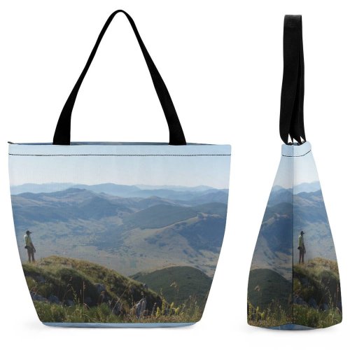 Yanfind Shopping Bag for Ladies Hills Summer Alone Explorer Morning Mountains Lika Croatia Mountainous Landforms Highland Reusable Multipurpose Heavy Duty Grocery Bag for Outdoors.