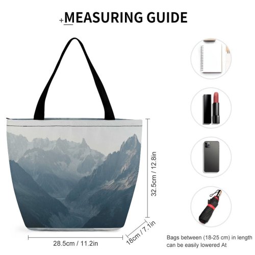 Yanfind Shopping Bag for Ladies Grey Outdoors Range Peak Alps Slope Art Sunrise French Reusable Multipurpose Heavy Duty Grocery Bag for Outdoors.