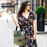 Yanfind Shopping Bag for Ladies Horse Outdoors Field Grassland Countryside Farm Rural Grazing Meadow Pasture Ranch Colt Reusable Multipurpose Heavy Duty Grocery Bag for Outdoors.