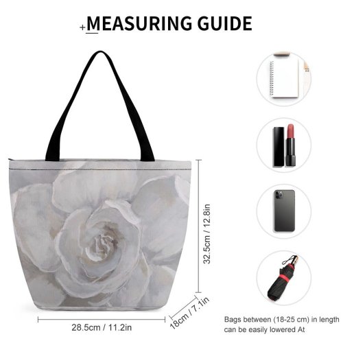 Yanfind Shopping Bag for Ladies Grey Flower Plant Rose Petal Outdoors Public Domain Reusable Multipurpose Heavy Duty Grocery Bag for Outdoors.