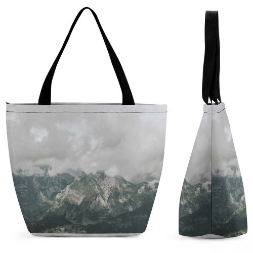 Yanfind Shopping Bag for Ladies Grey Outdoors Range Slope Peak Scenery Landscape Summer Chaesserugg Land Reusable Multipurpose Heavy Duty Grocery Bag for Outdoors.