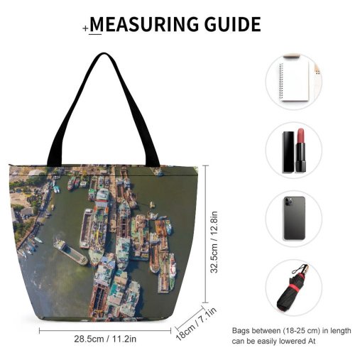 Yanfind Shopping Bag for Ladies Above Drone From Ships Harbor Bird's Watercrafts Aerial Shot Reusable Multipurpose Heavy Duty Grocery Bag for Outdoors.