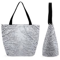 Yanfind Shopping Bag for Ladies Grey Snow Outdoors Winter Plant Tree France Frost Creative Commons Reusable Multipurpose Heavy Duty Grocery Bag for Outdoors.