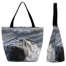 Yanfind Shopping Bag for Ladies Goa India Sea Peace Sand Rock Sky Landscape Wave Wind Resources Reusable Multipurpose Heavy Duty Grocery Bag for Outdoors.