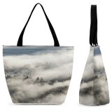 Yanfind Shopping Bag for Ladies Fog Grey Foggy Tree Silhouette Spire Cloud Cloudy Coudy Cloudscape Landscape Explore Reusable Multipurpose Heavy Duty Grocery Bag for Outdoors.
