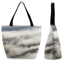 Yanfind Shopping Bag for Ladies Fog Grey Foggy Tree Silhouette Spire Cloud Cloudy Coudy Cloudscape Landscape Explore Reusable Multipurpose Heavy Duty Grocery Bag for Outdoors.