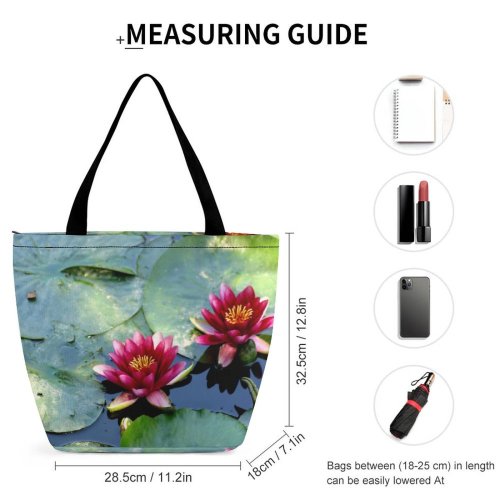 Yanfind Shopping Bag for Ladies Flowers Flower Fragrant Lily Aquatic Plant Petal Sacred Lotus Family Leaf Reusable Multipurpose Heavy Duty Grocery Bag for Outdoors.