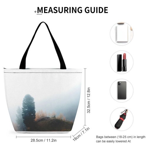 Yanfind Shopping Bag for Ladies Fog Tree Switzerland Zermatt Mist Sky Landscape Plants Grass Atmoshphere Hike Reusable Multipurpose Heavy Duty Grocery Bag for Outdoors.