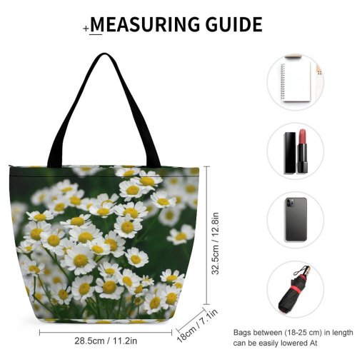 Yanfind Shopping Bag for Ladies Flower Flowering Plant Chamaemelum Nobile Oxeye Daisy Tanacetum Parthenium Mayweed Chamomile Balsamita Reusable Multipurpose Heavy Duty Grocery Bag for Outdoors.