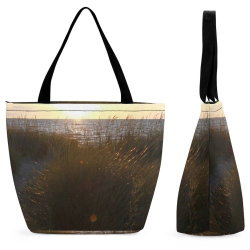 Yanfind Shopping Bag for Ladies Grass Plant Land Outdoors Sunlight Lawn Light Reed Wildlife Dawn Reusable Multipurpose Heavy Duty Grocery Bag for Outdoors.