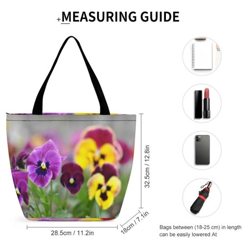 Yanfind Shopping Bag for Ladies Heartsease Violet Flora Florescence Flower Flowerbed Garden Leaf Multicolored Outdoor Pansy Plants Reusable Multipurpose Heavy Duty Grocery Bag for Outdoors.
