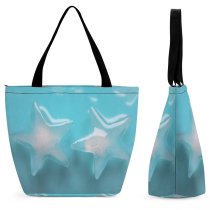 Yanfind Shopping Bag for Ladies Frozen Macro Cube Icecube Refreshing Starfish Turquoise Aqua Reusable Multipurpose Heavy Duty Grocery Bag for Outdoors.