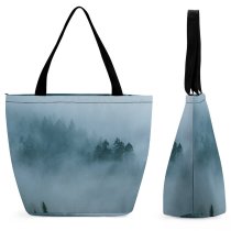 Yanfind Shopping Bag for Ladies Fog Outdoors Mist California Usa Fir Abies Tree Plant Grey Foggy Eerie Reusable Multipurpose Heavy Duty Grocery Bag for Outdoors.