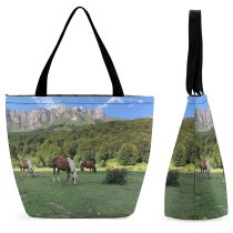 Yanfind Shopping Bag for Ladies Horse Field Grassland Outdoors Countryside Farm Grazing Meadow Pasture Ranch Rural Public Reusable Multipurpose Heavy Duty Grocery Bag for Outdoors.