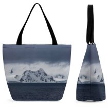 Yanfind Shopping Bag for Ladies Grey Snow Outdoors Antarctica Arctic Winter Iceberg Overcast Cloudy Reusable Multipurpose Heavy Duty Grocery Bag for Outdoors.