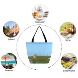 Yanfind Shopping Bag for Ladies Grassland Outdoors Field Countryside Meadow Rural Farm Grass Plant Pasture Ranch Plateau Reusable Multipurpose Heavy Duty Grocery Bag for Outdoors.