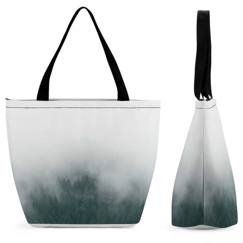 Yanfind Shopping Bag for Ladies Grey Fog Austria Mist Outdoors Tree Landscape Forest Cloud Brume Ecology Flora Reusable Multipurpose Heavy Duty Grocery Bag for Outdoors.