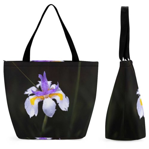 Yanfind Shopping Bag for Ladies Flower Plant Petal Geranium Waterdrops Purple Closeup Bokeh Complementarycolors Creative Reusable Multipurpose Heavy Duty Grocery Bag for Outdoors.