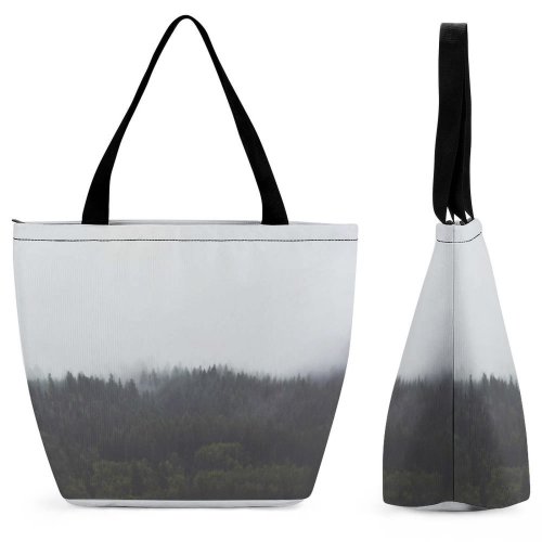 Yanfind Shopping Bag for Ladies Grey Fog Vail Mist Tree United States Forest Foggy Misty Outdoors Landscape Reusable Multipurpose Heavy Duty Grocery Bag for Outdoors.
