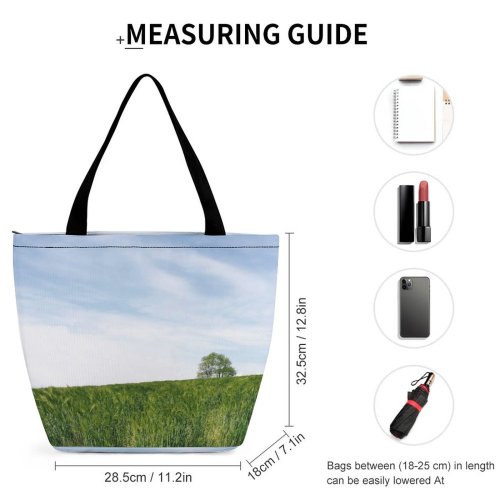 Yanfind Shopping Bag for Ladies Grass Field Plant Summer Flora Sky Cloud Grassland Outdoors Tree Crops Wheat Reusable Multipurpose Heavy Duty Grocery Bag for Outdoors.