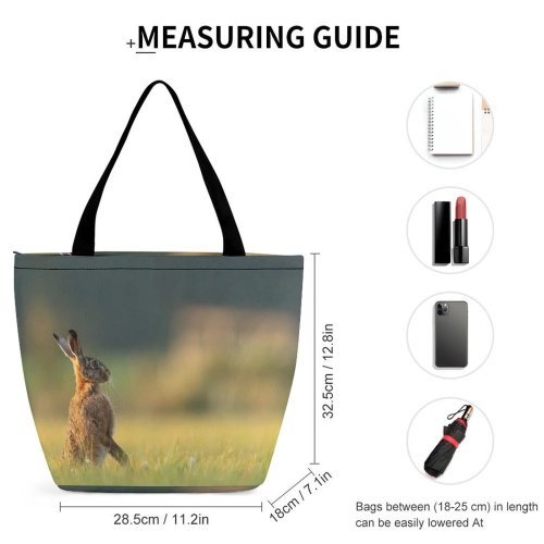 Yanfind Shopping Bag for Ladies Hare Rodent Rabbit Bunny Bokeh Grass Field Portrait Sunlight Wildlife Reusable Multipurpose Heavy Duty Grocery Bag for Outdoors.