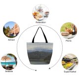 Yanfind Shopping Bag for Ladies Grey Outdoors Range Lake Peak Adventure Leisure Activities Albania Countryside Reservoir Reusable Multipurpose Heavy Duty Grocery Bag for Outdoors.