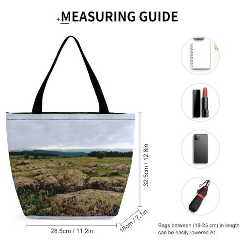 Yanfind Shopping Bag for Ladies Ground Land Outdoors Plant Wilderness Plateau Field Landscape Vegetation Grassland Rock Reusable Multipurpose Heavy Duty Grocery Bag for Outdoors.