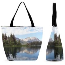 Yanfind Shopping Bag for Ladies June Lake Morning California Kayak Fishing Sky Clouds Reflection Natural Landscape Reusable Multipurpose Heavy Duty Grocery Bag for Outdoors.
