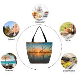 Yanfind Shopping Bag for Ladies Afterglow Scenery Clouds Reed Sunset Beach Peaceful Waters Sunrise Tranquil Outdoors Scenic Reusable Multipurpose Heavy Duty Grocery Bag for Outdoors.