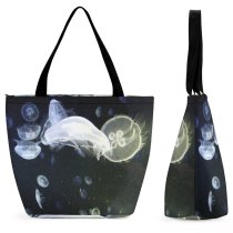 Yanfind Shopping Bag for Ladies Sea Sealive Ocean Fish Jellyfish Submarine Bioluminescence Cnidaria Organism Marine Invertebrates Zooplankton Reusable Multipurpose Heavy Duty Grocery Bag for Outdoors.