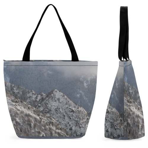 Yanfind Shopping Bag for Ladies Grey Range Outdoors Peak Slope Snow Plant Tree Creative Commons Reusable Multipurpose Heavy Duty Grocery Bag for Outdoors.