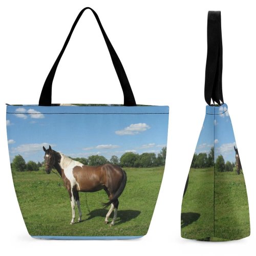 Yanfind Shopping Bag for Ladies Horse Horses Grass Poland Meadow Vertebrate Pasture Mane Grassland Mare Stallion Mustang Reusable Multipurpose Heavy Duty Grocery Bag for Outdoors.