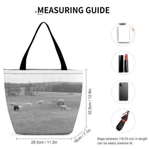 Yanfind Shopping Bag for Ladies Grey Field Grassland Outdoors Sheep Countryside Farm Grazing Meadow Pasture Ranch Rural Reusable Multipurpose Heavy Duty Grocery Bag for Outdoors.