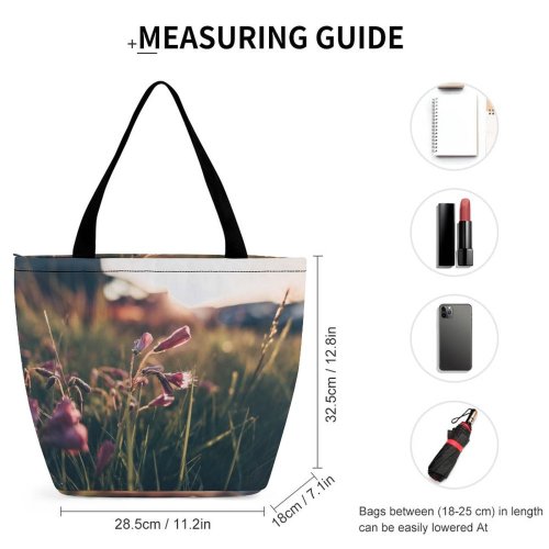 Yanfind Shopping Bag for Ladies Grass Field Plant Grassland Outdoors Vegetation Countryside Farm Meadow Rural Birds Jar Reusable Multipurpose Heavy Duty Grocery Bag for Outdoors.