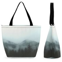 Yanfind Shopping Bag for Ladies Fog Grey Mist Outdoors Cloud Overcast Forest Wood Evergreen Hill Jewelry Reusable Multipurpose Heavy Duty Grocery Bag for Outdoors.