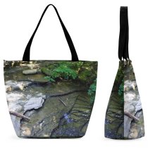 Yanfind Shopping Bag for Ladies Brook Creek River Stone Bed Trees Woods Forest Wilderness Resources Watercourse Reusable Multipurpose Heavy Duty Grocery Bag for Outdoors.