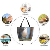 Yanfind Shopping Bag for Ladies Seagull Sea Gull Colse Ledge Grass Bird Vertebrate Beak Wildlife Seabird Charadriiformes Reusable Multipurpose Heavy Duty Grocery Bag for Outdoors.