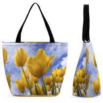 Yanfind Shopping Bag for Ladies Flower Tulip Flora Plant Daffodil Spring Crocus Floral Stem Bloom Garden Reusable Multipurpose Heavy Duty Grocery Bag for Outdoors.