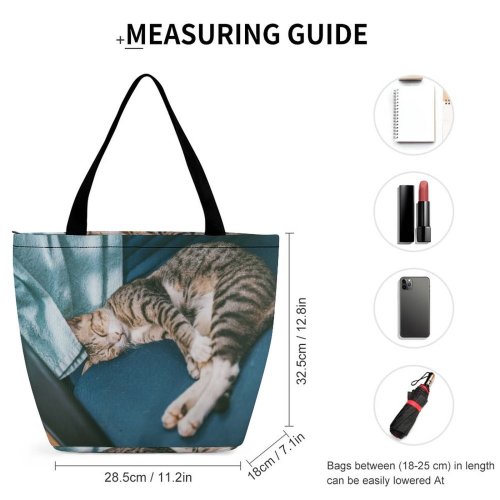Yanfind Shopping Bag for Ladies Young Pet Sleeping Kitten Tabby Whiskers Cute Stripes Sleepy Little Face Cat Reusable Multipurpose Heavy Duty Grocery Bag for Outdoors.