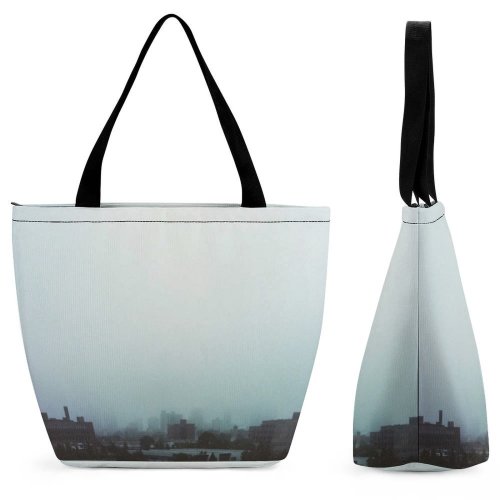 Yanfind Shopping Bag for Ladies Grey Fog City Chicago Il Usa Metropolis Building Town Urban Smog Architecture Reusable Multipurpose Heavy Duty Grocery Bag for Outdoors.