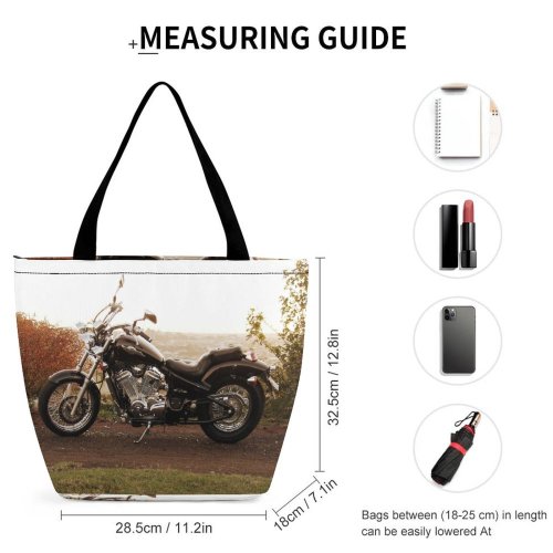 Yanfind Shopping Bag for Ladies Honda Cc Motorcycle Cityscape Sunset Land Vehicle Motor Automotive Tire Cruiser Rim Reusable Multipurpose Heavy Duty Grocery Bag for Outdoors.