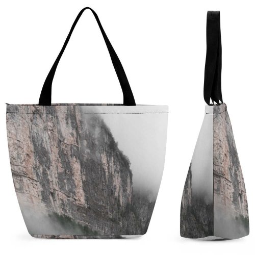 Yanfind Shopping Bag for Ladies Grey Outdoors Cliff Fog Mist Trentino-Alto Adige Italia Sunrise Sad Mood Cloudy Reusable Multipurpose Heavy Duty Grocery Bag for Outdoors.