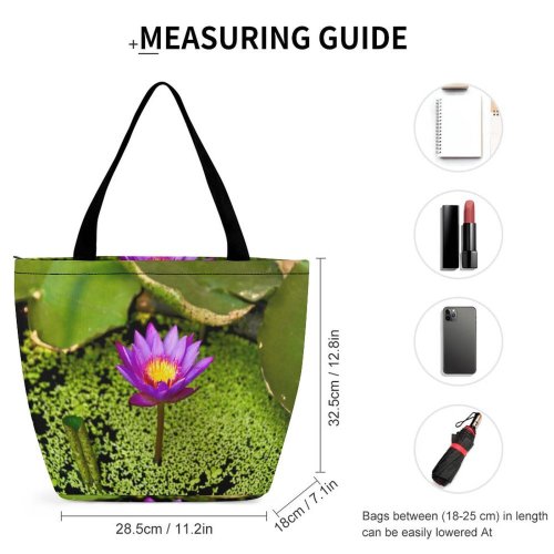 Yanfind Shopping Bag for Ladies Flower Flora Lily Plant Pond Leaves Outdoors Stem Purple Lilypad Reusable Multipurpose Heavy Duty Grocery Bag for Outdoors.