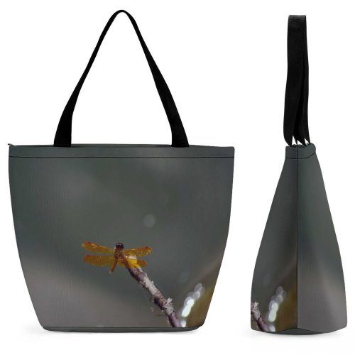 Yanfind Shopping Bag for Ladies Insect Eastern Amber Wing Resting Branch Dragonflies Damseflies Macro Invertebrate Organism Reusable Multipurpose Heavy Duty Grocery Bag for Outdoors.