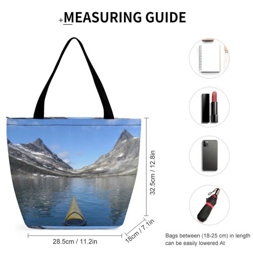 Yanfind Shopping Bag for Ladies Kayakk Koldalen Norway Jotunheimen Kayak Sea Kayaking Boating Boat Reflection Wilderness Reusable Multipurpose Heavy Duty Grocery Bag for Outdoors.